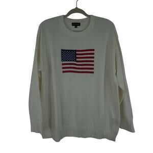 Fourteen Twelve Ivory American Flag Knit Crew Neck Sweater Womens Medium